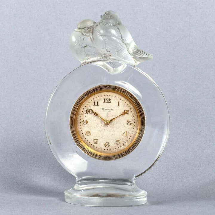 Pendulette Pierrots Verre Rene Lalique R.Lalique Glass Clock Mechanical Movement