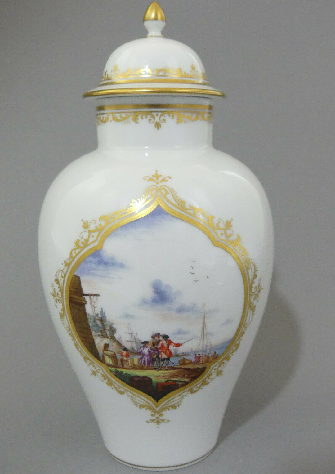  ⚔ Meissen Deckelvase H.24,5cm Kauffahrteiszene + Blumen 1.Wahl TOP eNP 8.700 €