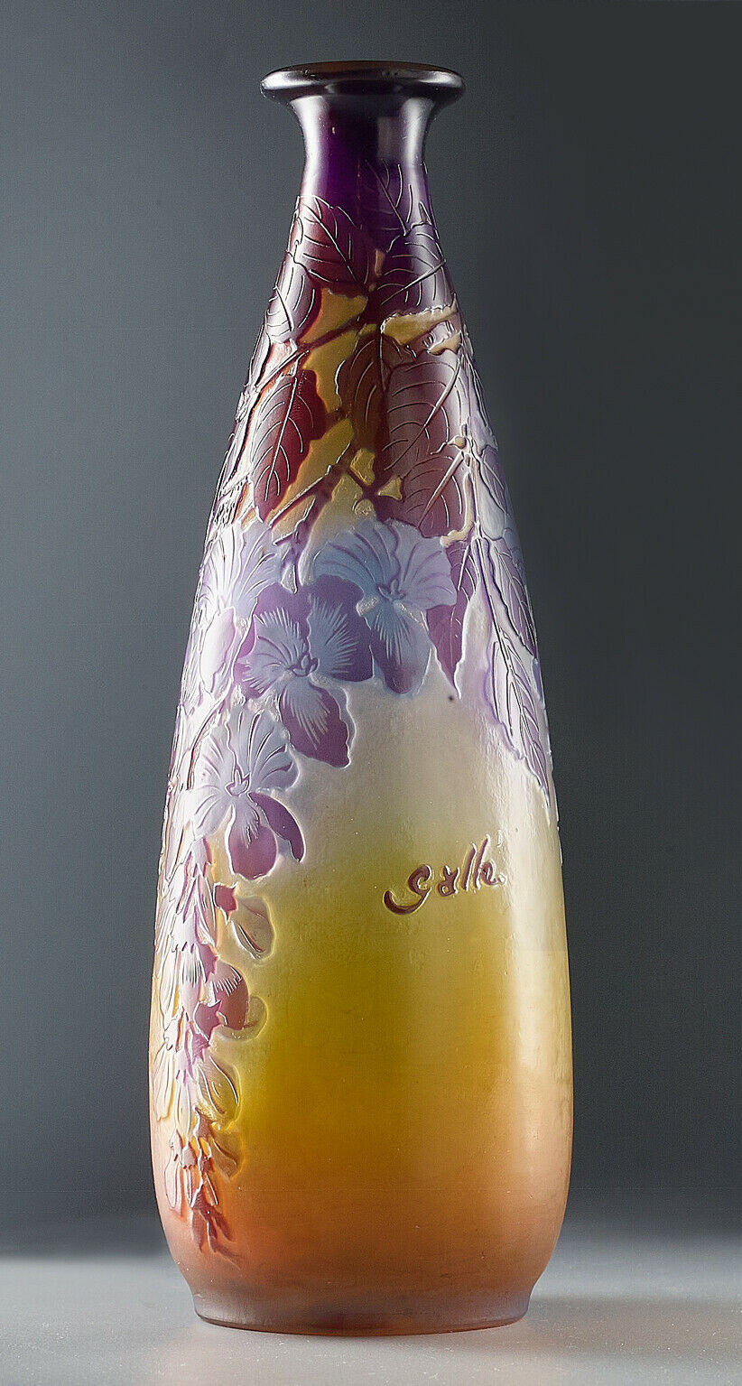 Gallé ガラス製 花模様 花瓶 エミ―ルガレ花模様 花瓶 被せガラス アンティーク 工芸ガラス 楽天市場