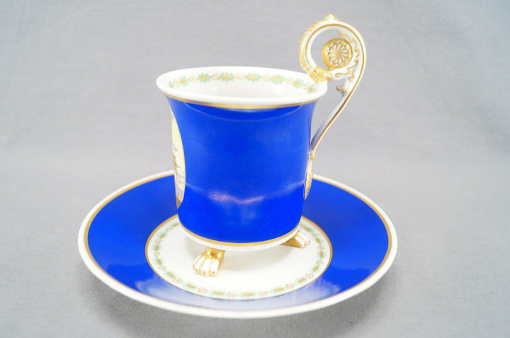 KPM Berlin WWI Brandenburg Gate & Zeppelin Cobalt Empire Cabinet Cup & Saucer