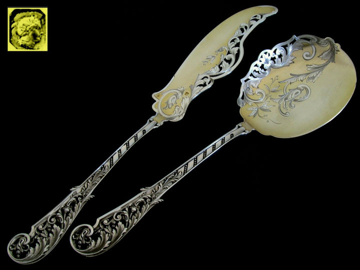 Soufflot Top French Sterling Silver 18k Gold Ice Cream Set 2 pc w/box Rococo