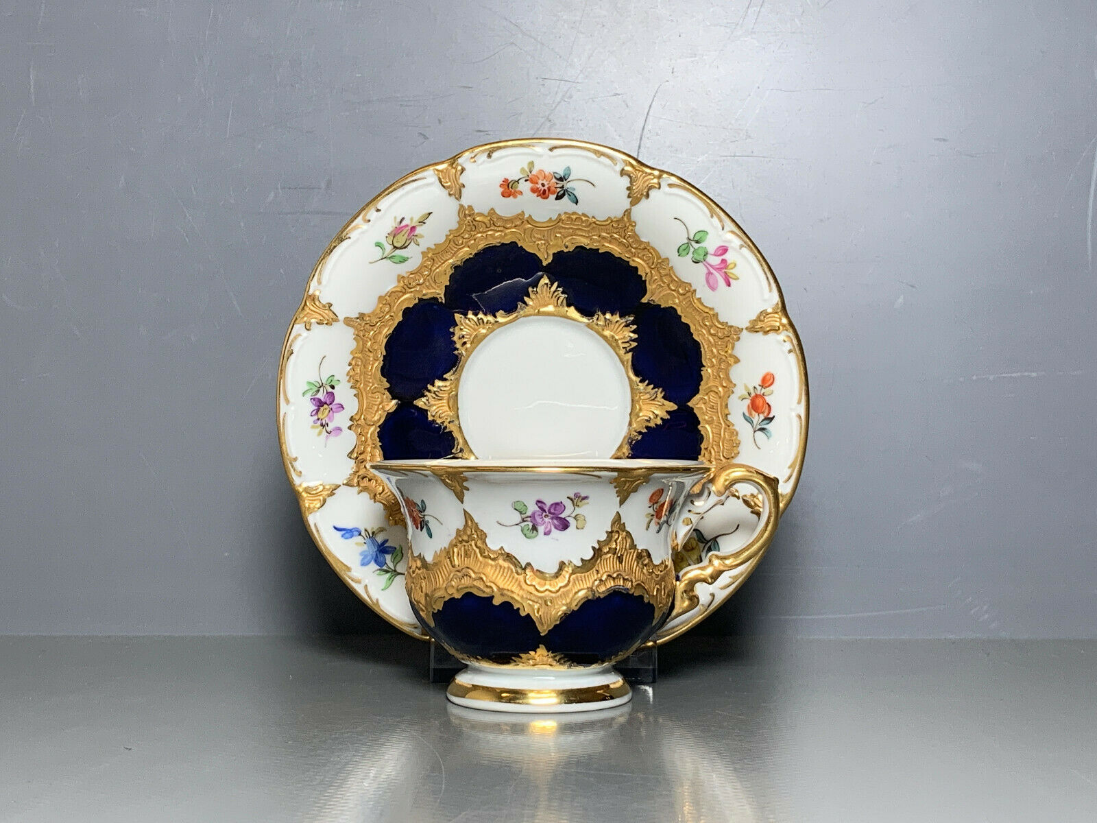 MEISSEN - ★御専用【古マイセン】プラチナゴールド on コバルト／カップ＆ソーサー MEISSEN - ☆御専用【古マイセン】プラチナゴールド on コバルト
