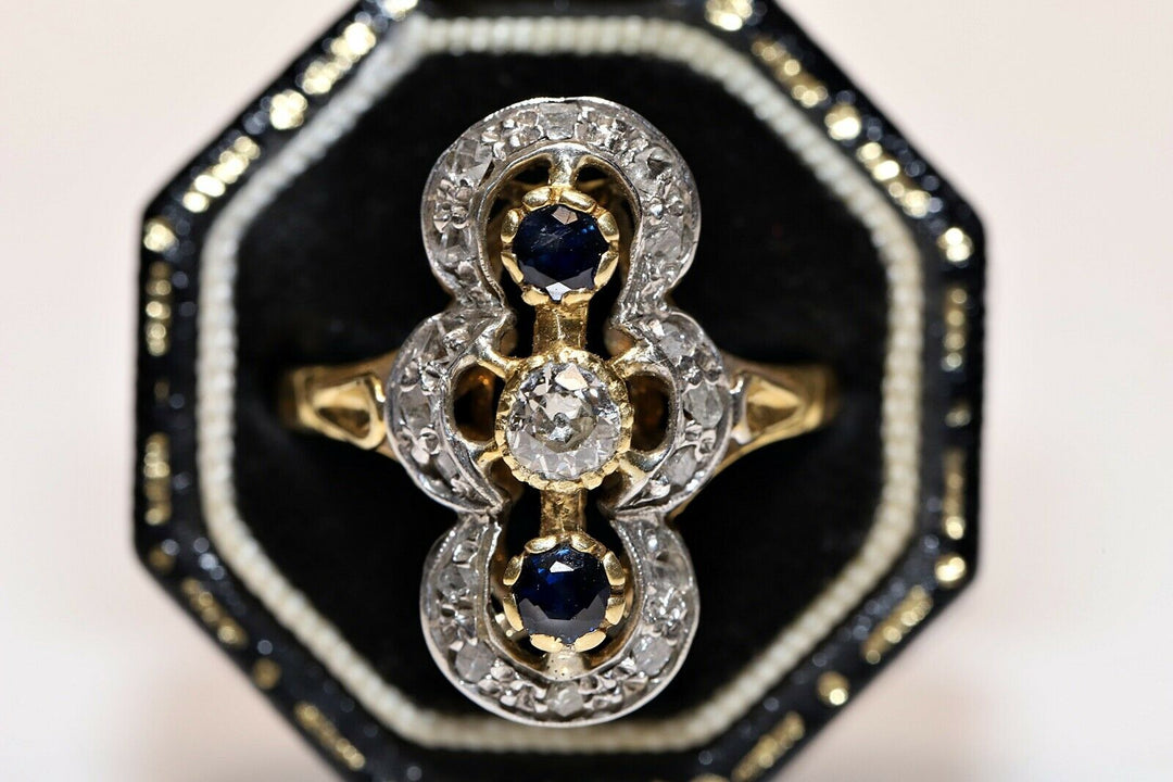 アンティーク ヴィクトリアン 18K ナチュラルダイヤモンド サファイアとローズカットダイヤモンドのリング