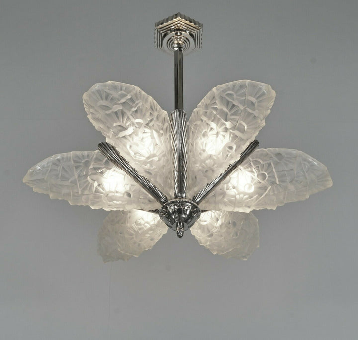 HUBENS & DEGUÉ : FRENCH 1930 ART DECO CHANDELIER ........ muller daum era France