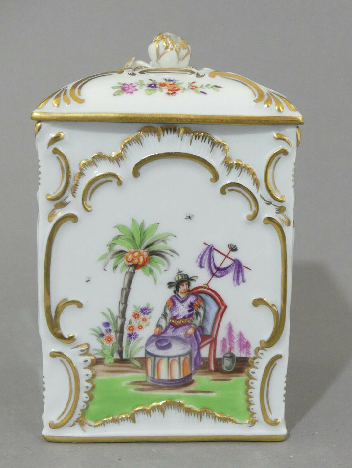  ⚔ Meissen quadr. Teedose Hoeroldt Chinoiserien H.14cm 1.Wahl TOP Pfeifferzeit