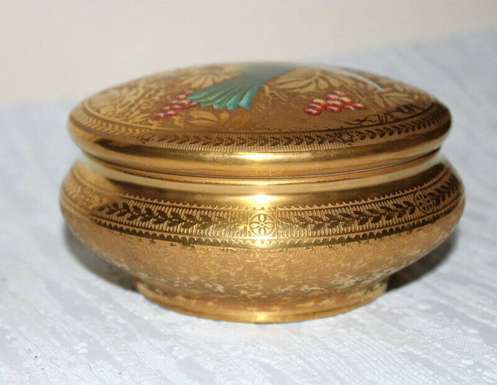 Antique French Limoges Porcelain Jewelry Box Gilded Bird France Handmade