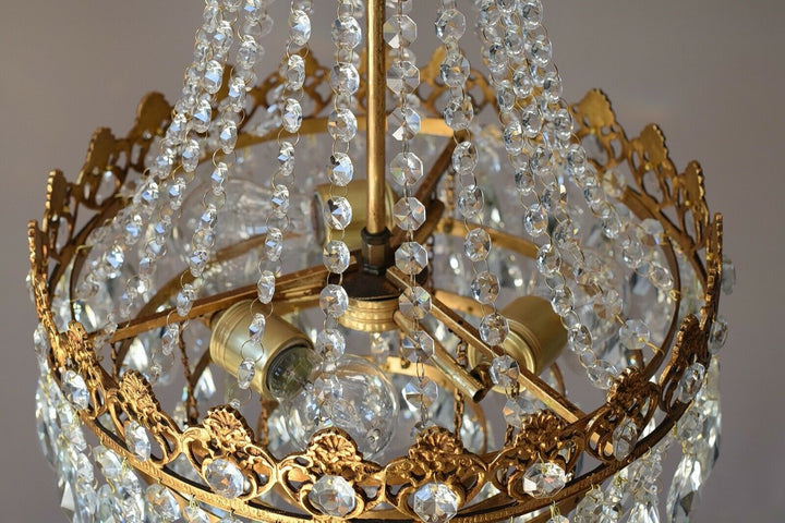 Empire Vintage Crystal Chandelier, Antique Glass Lighting, French Lighting lamp
