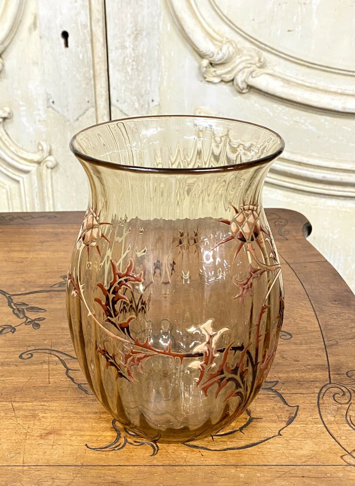Emile Gallé - Vase Aux Chardons En Verre Strillé Et Émaillé, Art Nouveau