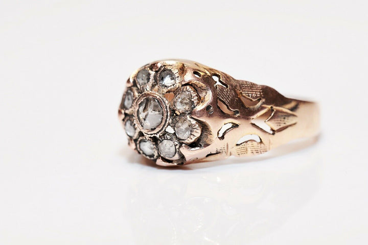 アンティーク オリジナル 10K ナチュラルローズカットダイヤモンドのオスマンリング