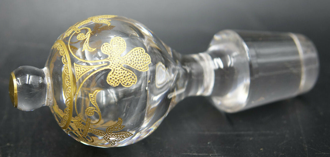 French Baccarat Crystal Handled Wine Decanter Gold Encrusted Fleur De Lys 1907