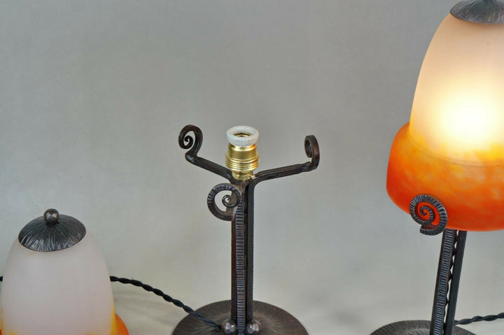 MULLER FRERES : pair of FRENCH 1930 ART DECO LAMPS in wrought iron . lamp France