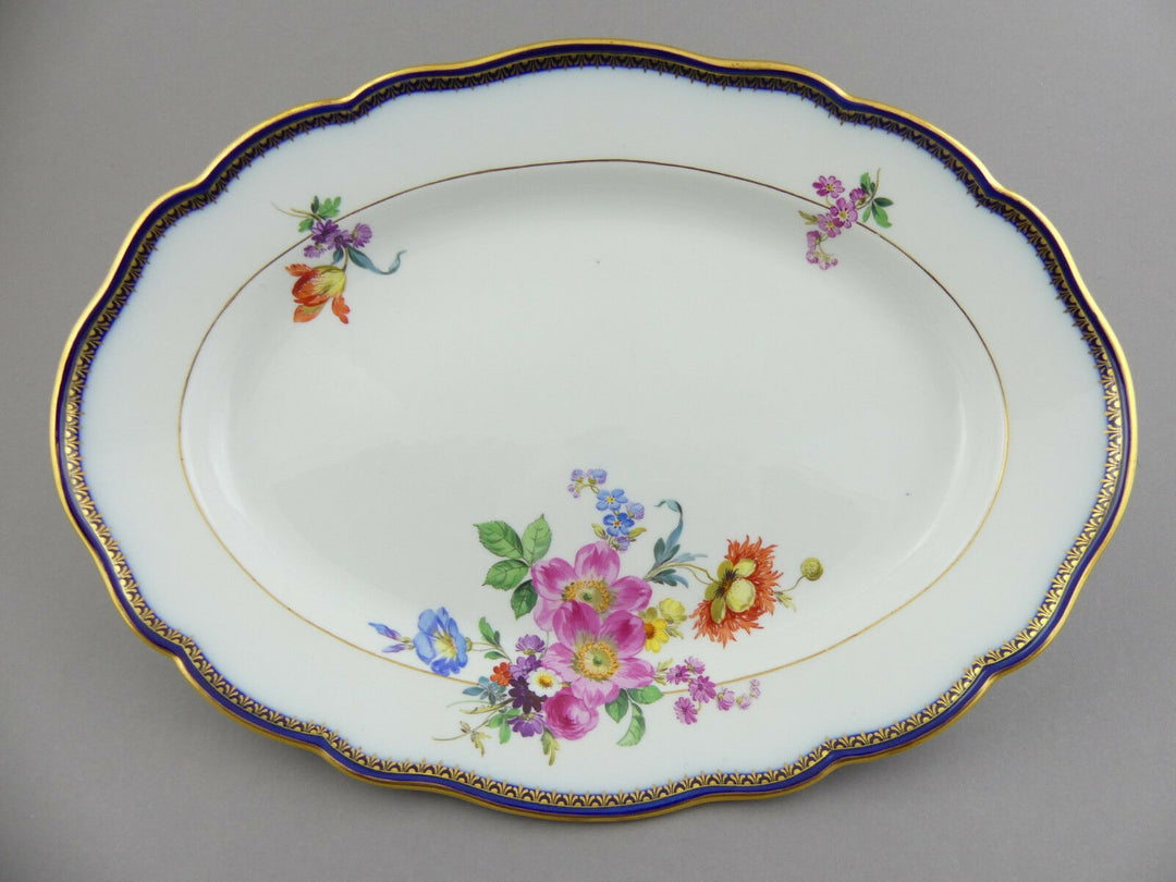 NP 1.826 € Bratenschale oval L.35cm Platte Meissen A-Kante Blumen-Buketts 1.Wahl