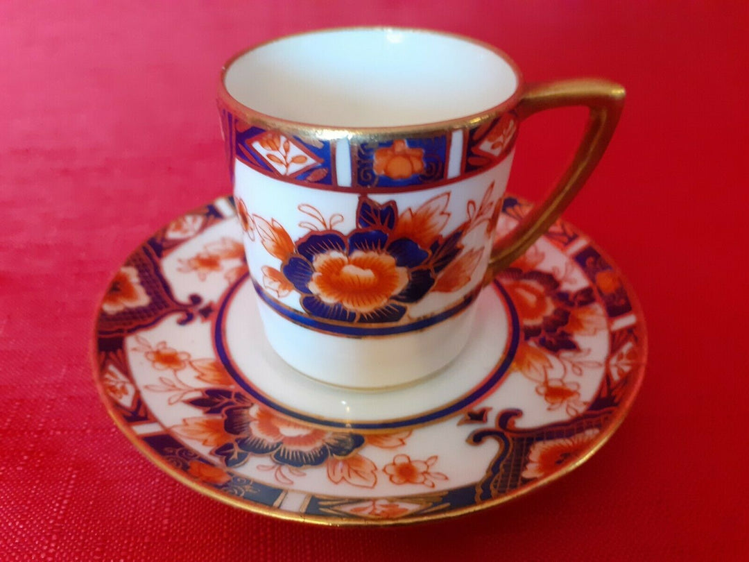 ANTIQUE NORITAKE DEMITASSE SIZE COFFE CAN/CUP & SAUCER WITH IMARI DESIGN