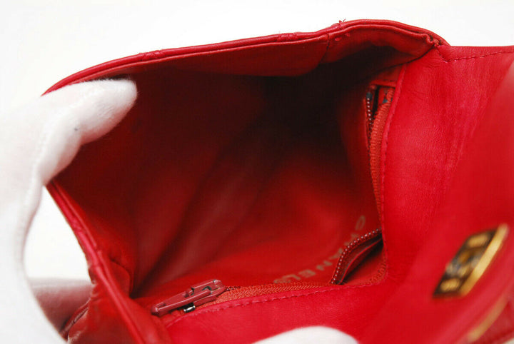 Auth CHANEL Quilted CC Chain Belt Waist Bum Bag Red Leather