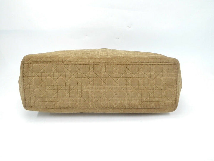 Auth Christian Dior Lady Cannage Hand Bag Nylon Leather Beige Vintage