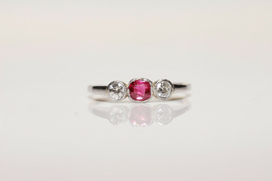 アンティーク ヴィクトリアン 14K ナチュラルダイヤモンドとルビーのリング