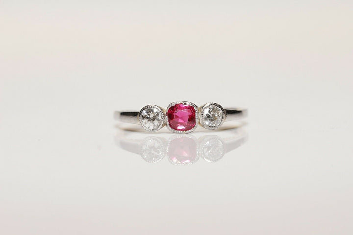 アンティーク ヴィクトリアン 14K ナチュラルダイヤモンドとルビーのリング