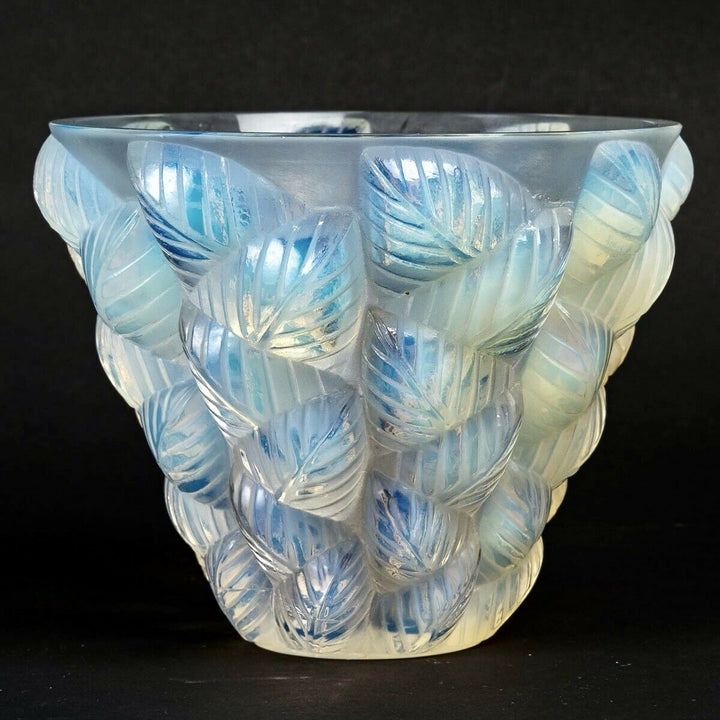 Vase Moissac Opalescent René Lalique R.Lalique Opalescence Glass Leaves