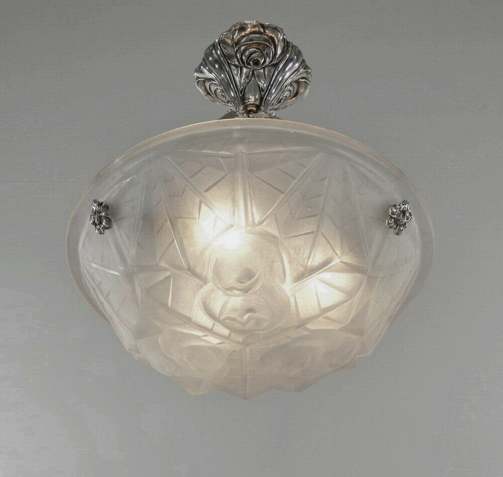 デュゲ：フランス1930年代アールデコ調シャンデリアランプ