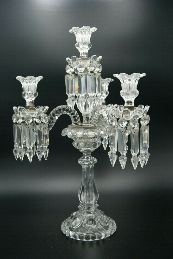 BACCARAT MEDALLION 4 LIGHTS CANDELABRA 3 ARMS BOBECHES PRISMS CRYSTAL FRANCE 682