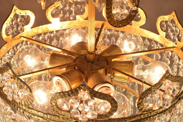 Vintage Crystal Chandelier Antique Lighting Pendants Lamp Handmade French Brass