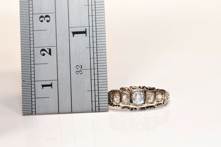 アンティーク 18K ナチュラルローズカットダイヤモンドとアクアマリンのリング