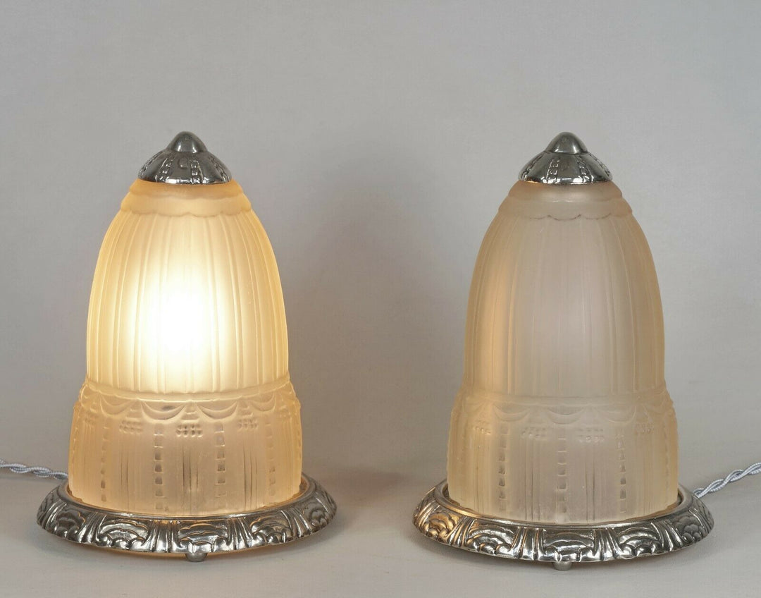 ミューラー兄弟　希少なペアのフランス製アールデコランプ　1925年　1930年　ブロンズ製