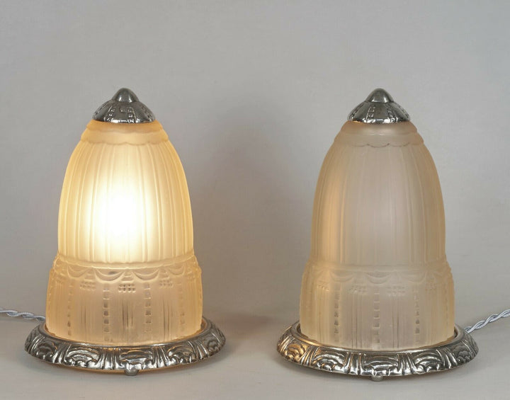 ミューラー兄弟　希少なペアのフランス製アールデコランプ　1925年　1930年　ブロンズ製