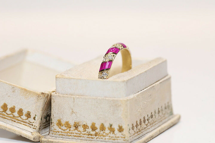 オリジナル 14K ナチュラルダイヤモンドとエナメルのリング