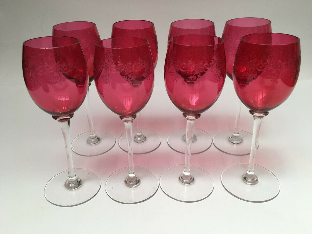 Wonderful French Baccarat SEVIGNE Set 8 RUBY WINE GOBLET.