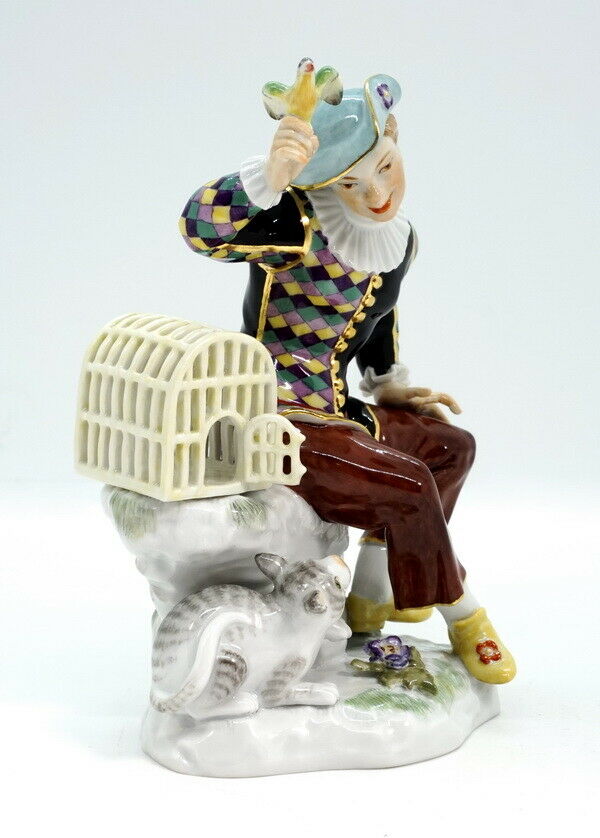 マイセン人形(MEISSEN) 「鳥と猫とアルルカン」