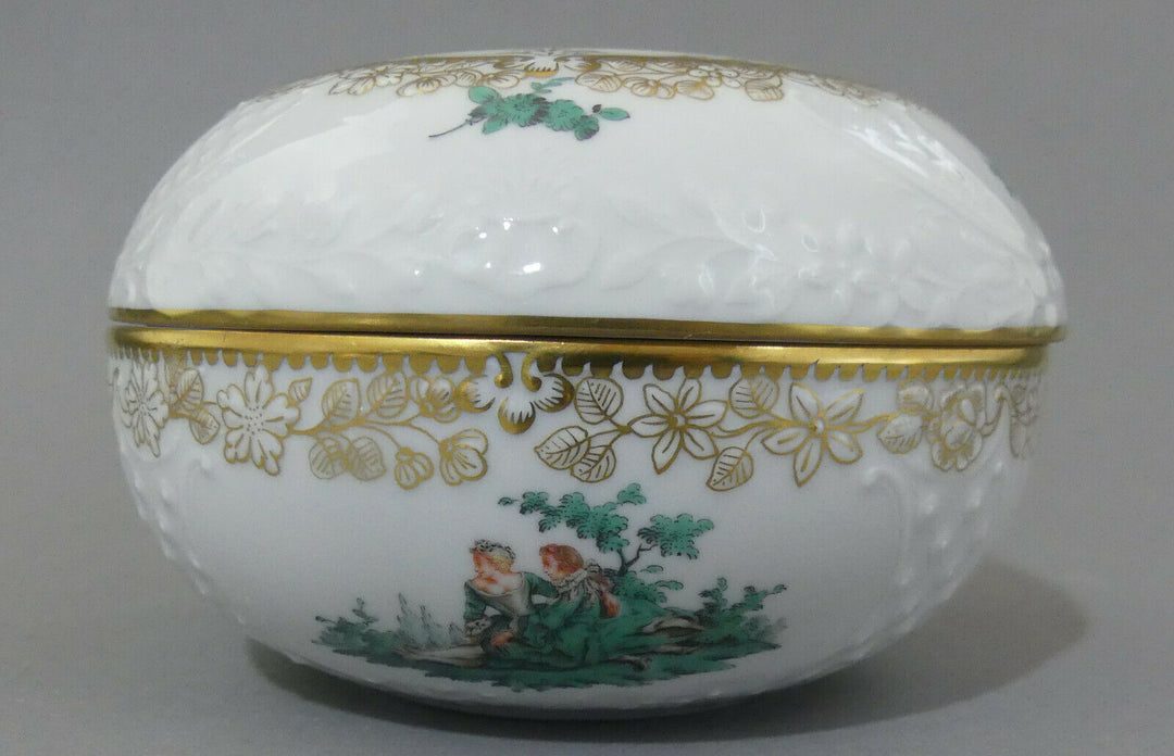 ⚔ Meissen Dose galante Szenen kupfergün Watteau 1.Wahl ø 12,5 cm - NP 7.490,-€
