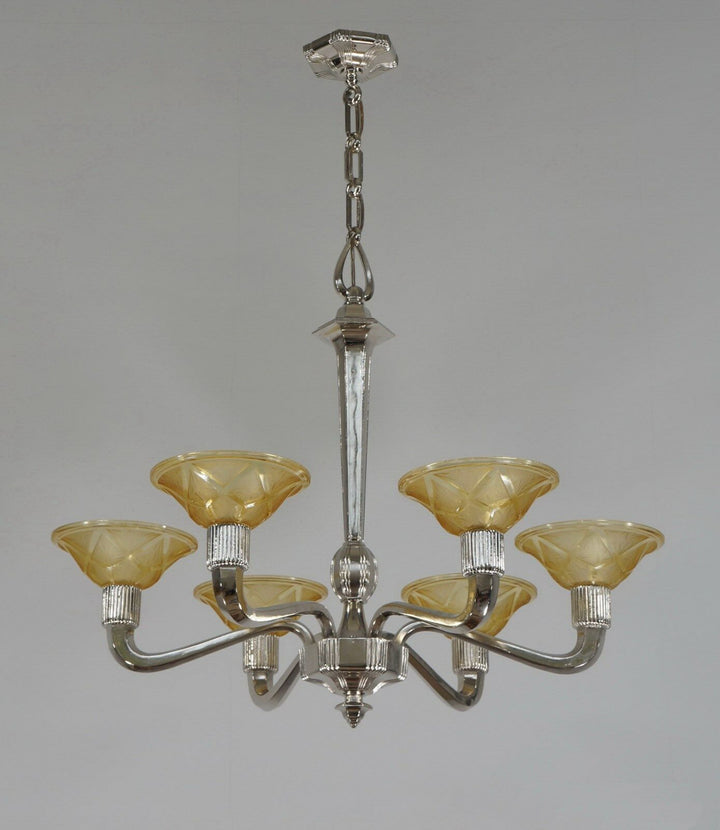 HANOTS : FRENCH 1930 ART DECO CHANDELIER .......... lustre lamp lampe muller era