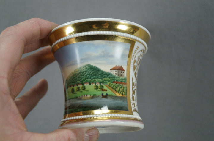 KPM Berlin Hand Painted Fuchshofen Scene & Gold Empire Form Cup C. 1820-1830s