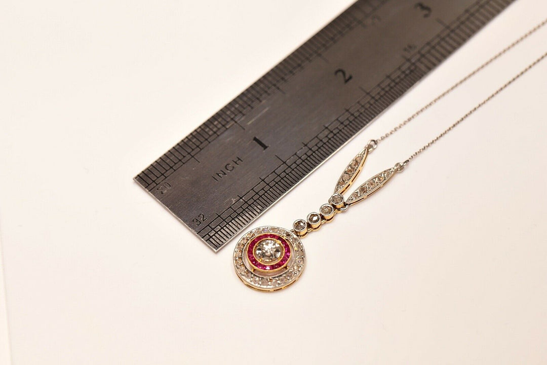 アンティーク アールデコ 18K ナチュラルダイヤモンドとルビーのネックレス