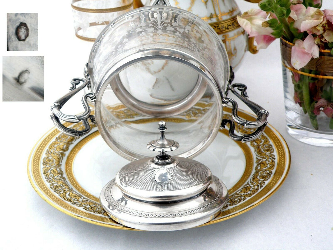 Antique French Sterling Silver Fabulous Candy Box with Glass