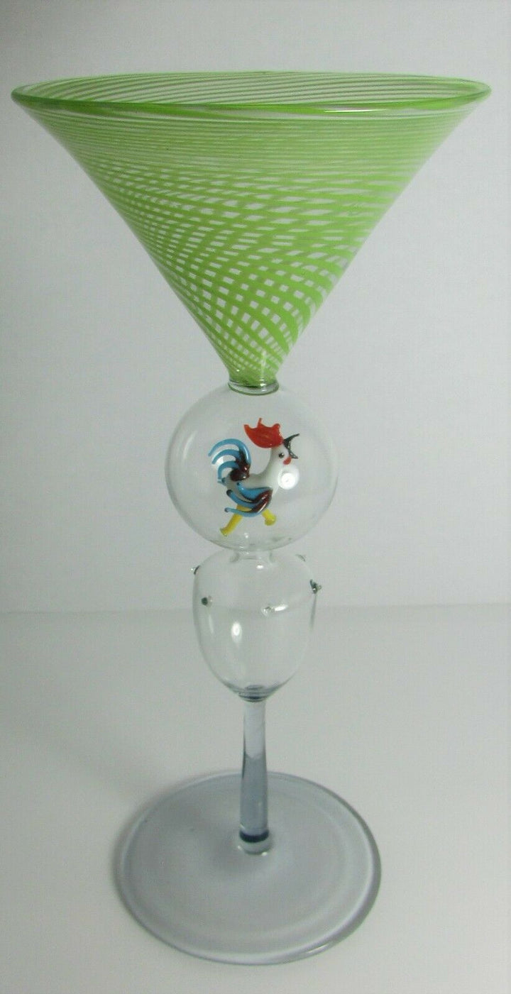 GREEN STRIPE SWIRL ROOSTER BIMINI WERKSTATTE MARTINI GLASS #1