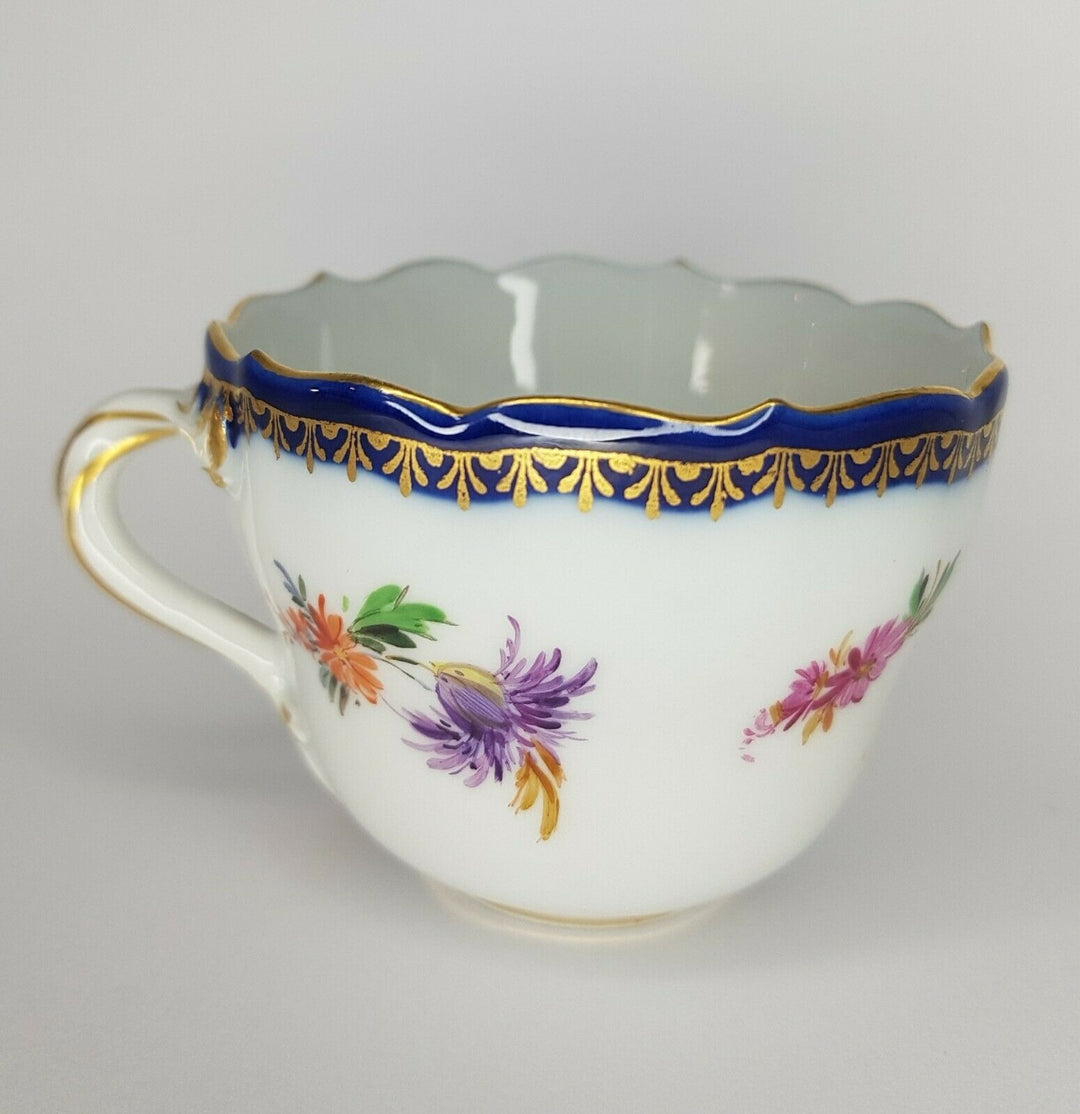 Meissen Coffee Cup & Saucer Bouquet Cobalt Gilt edge Pfeiffer Period