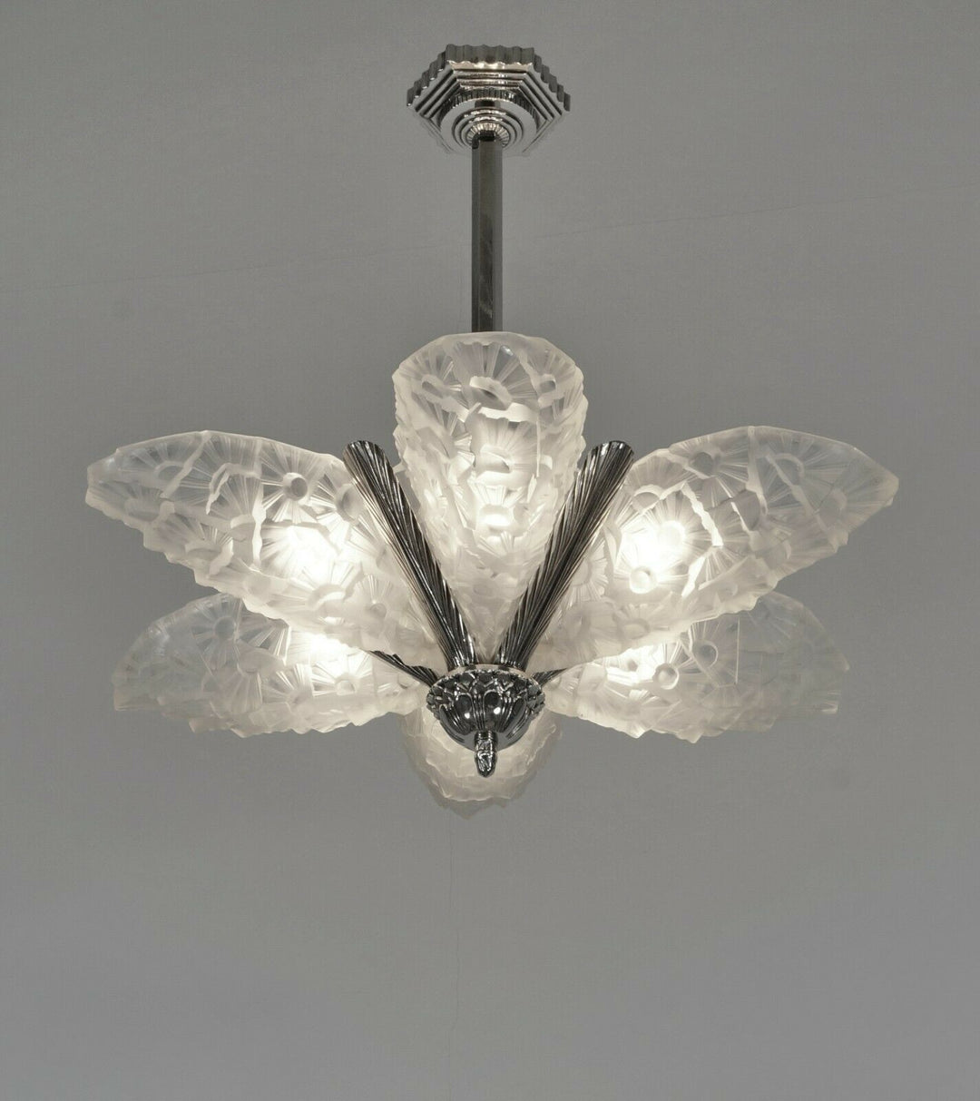 HUBENS & DEGUÉ : FRENCH 1930 ART DECO CHANDELIER ........ muller daum era France