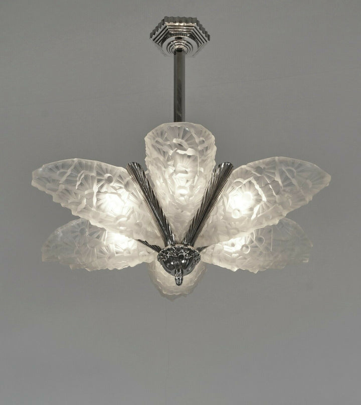 HUBENS & DEGUÉ : FRENCH 1930 ART DECO CHANDELIER ........ muller daum era France