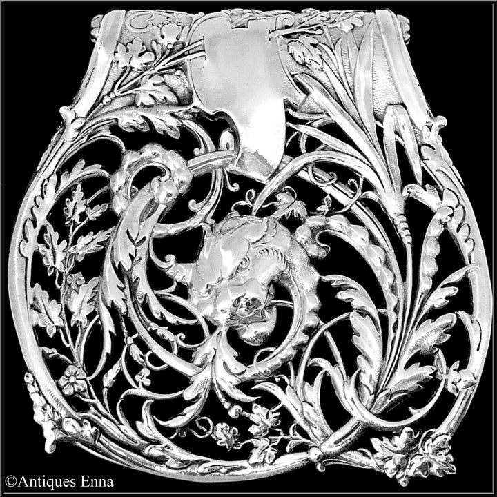 Rare French All Sterling Silver Asparagus or Sandwiches Grip, Dragon