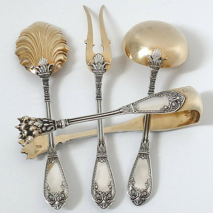 Barrier Fabulous French Sterling Silver 18k Gold Dessert Set 4 Pc, Box, Empire