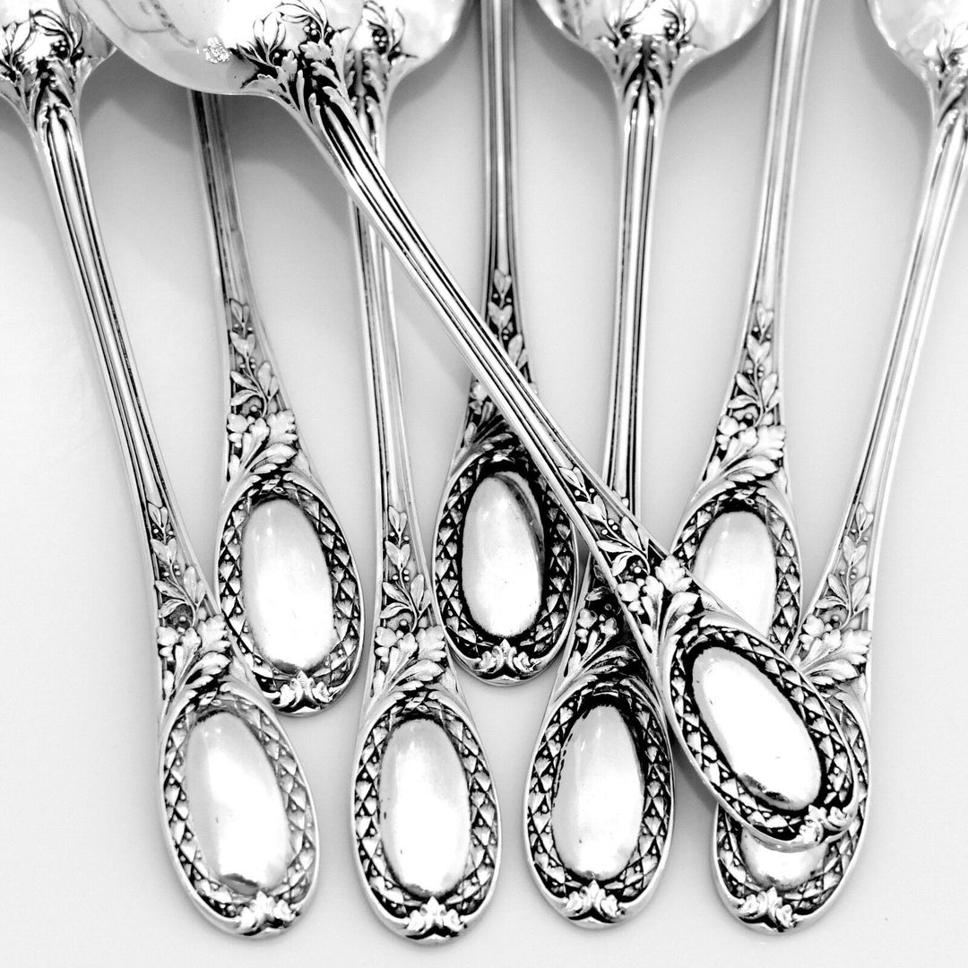 Puiforcat French Sterling Silver Coffee Dessert Spoons Set, Neoclassical