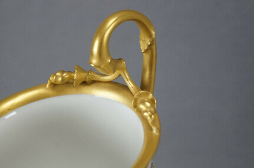Sevres Hand Painted Courting Couple & Raised Gold Oversized Cup & Saucer C. 1889