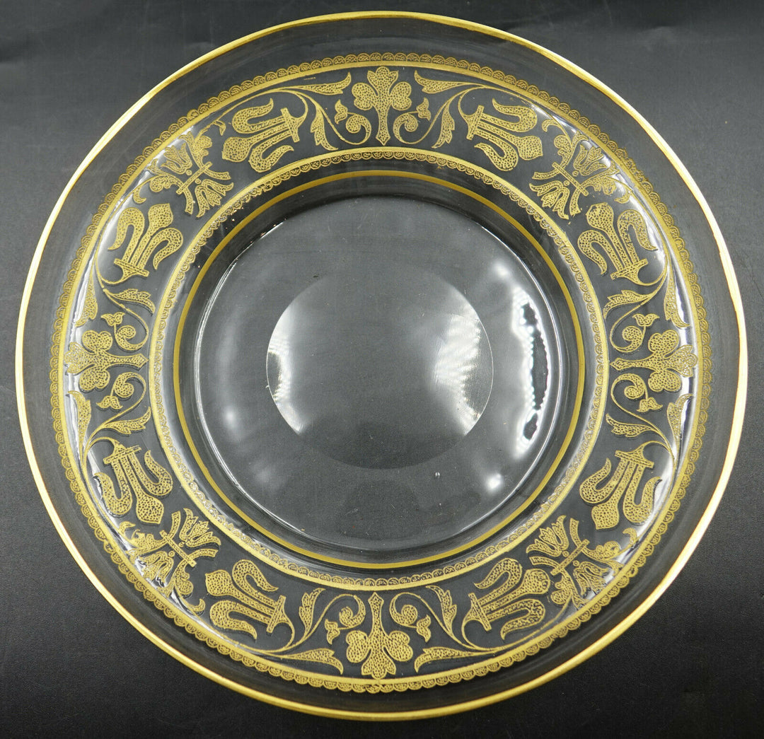 French Baccarat Covered Candy Bowl & Plate Gold Encrusted Fleur De Lys 1907