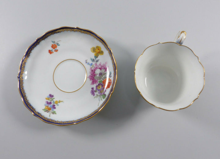  Meissen Kaffeetasse Untertasse A-Kante Blumen Bukett schräg 2. Wahl 111120