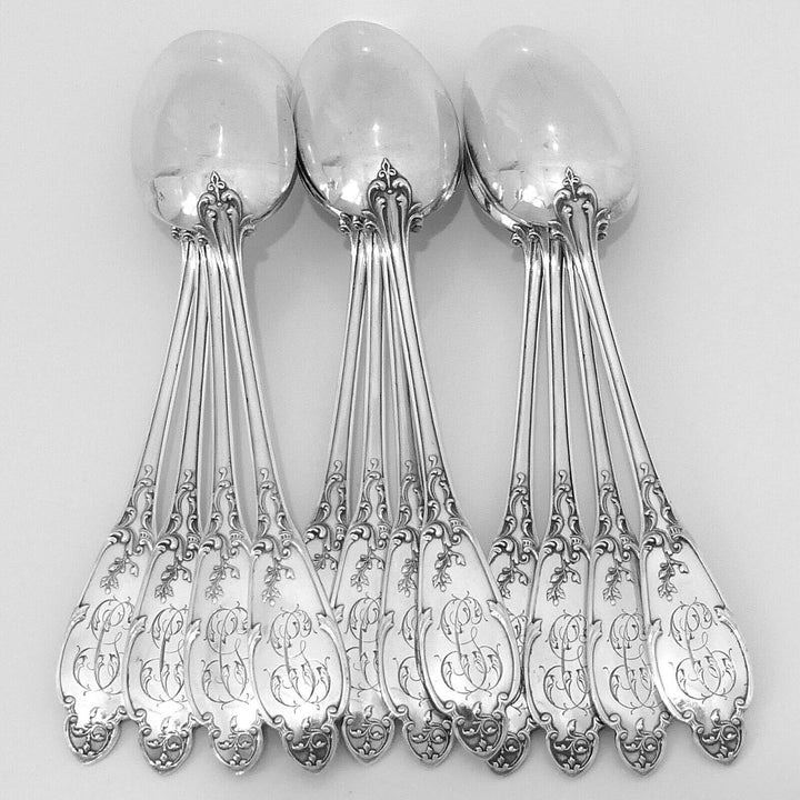 Debain Henin French Sterling Silver Dinner Flatware Set 49 Pc, Box, Flowers