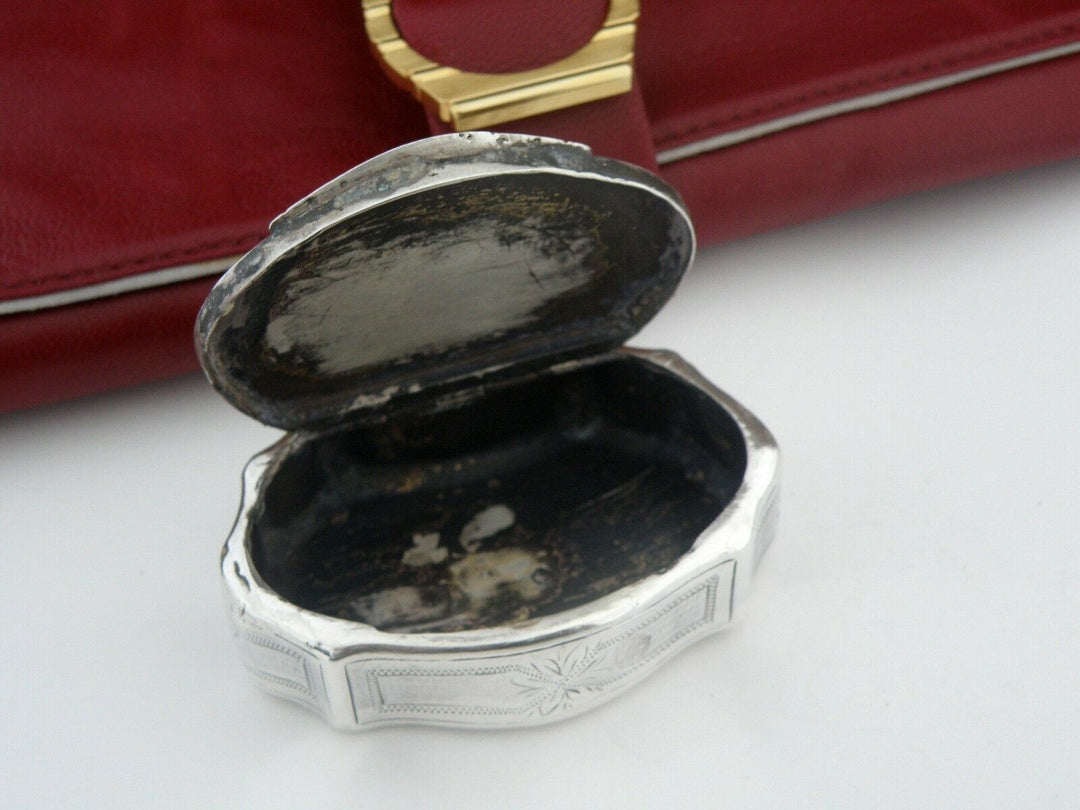 Antique French Sterling Silver pill Box Engraved decor