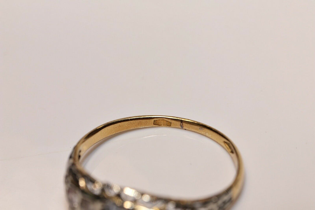 アンティーク 18K ナチュラルローズカットダイヤモンドとアクアマリンのリング