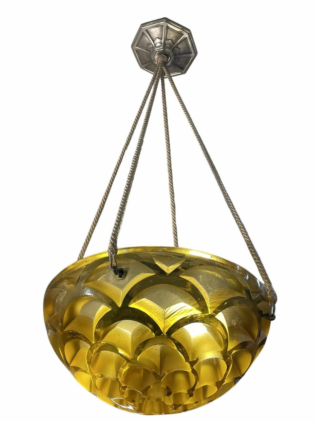 Suspension Chandelier Rinceaux Jaune Rene Lalique R.Lalique Yellow Ceiling Light